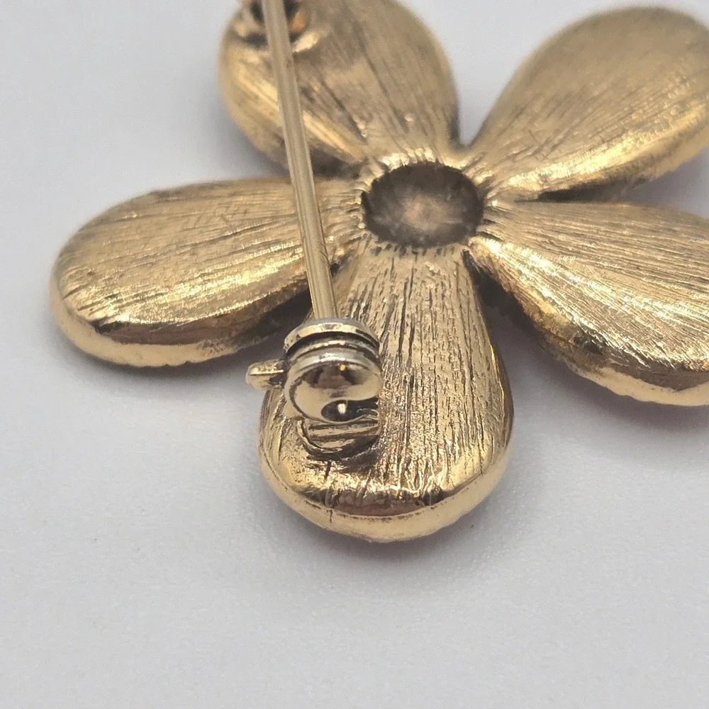 Vintage Rhinestone Brooch Set of‎ 2 Gold Tone Pink Heart Floral Butterfly Pins